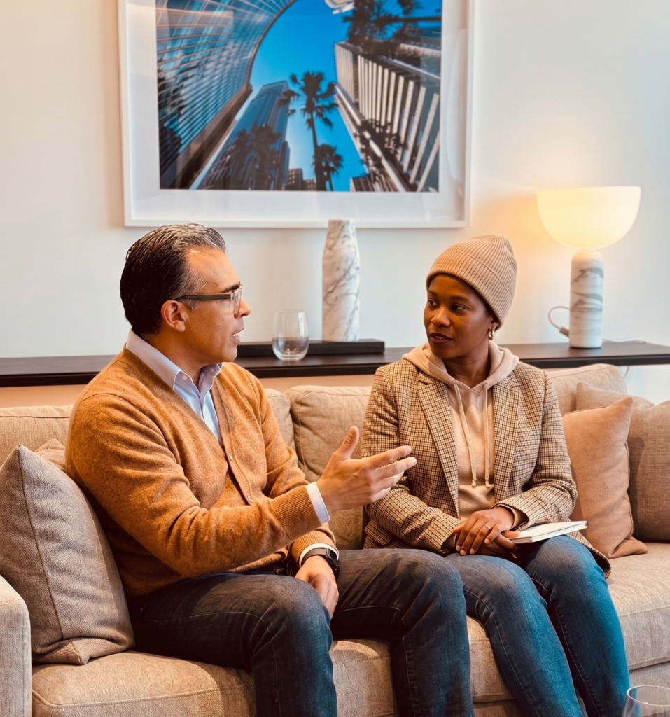 Fostering Change counsellor Francisco Romero speaking with a client during a supportive counselling session.
